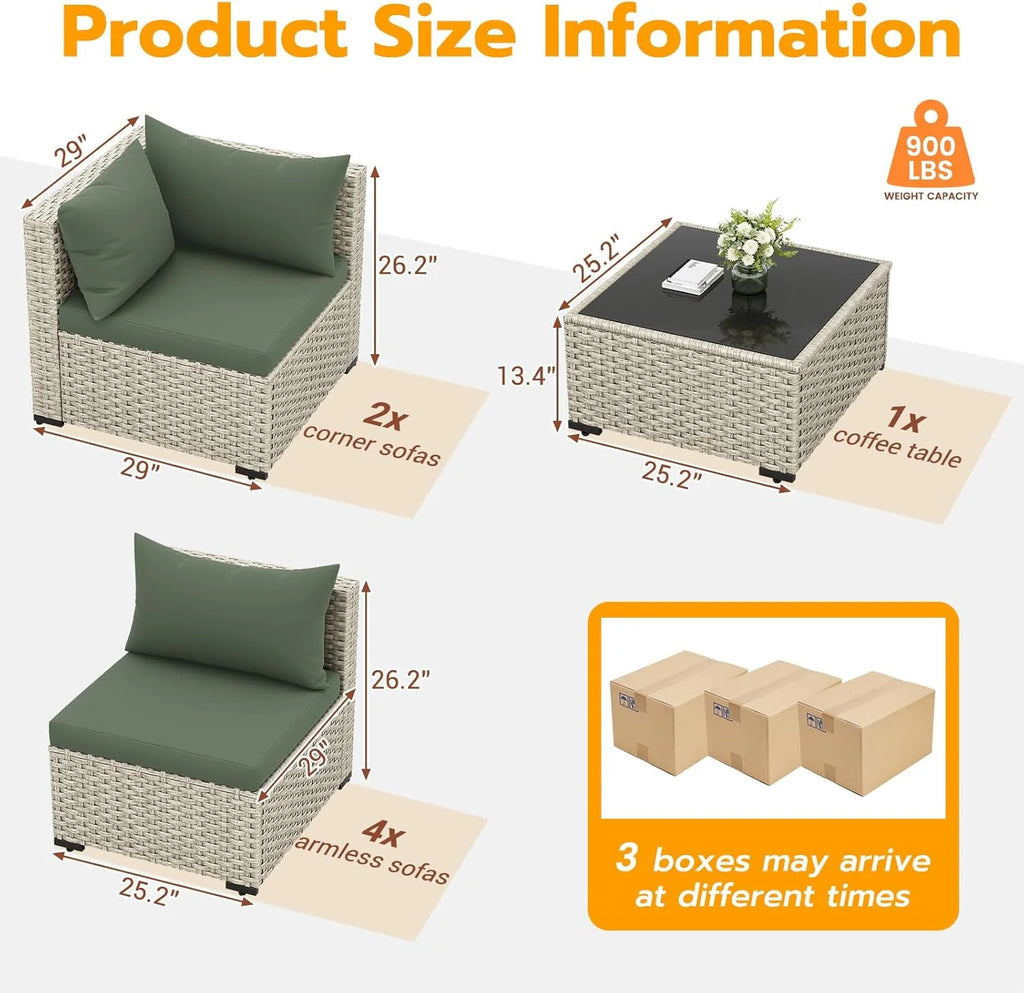 UDPATIO Outdoor Patio Furniture Set, 7-Piece PE Wicker Sectional Sofa with Tea Table, Outdoor Conversation Set