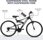 WEIZE Mountain Bike 26 27.5 inch Outdoor Hybrid Bikes 18-Speed High-Carbon Steel Full Suspension