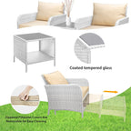 LEVELEVE Balcony Furniture 5 Piece Patio Conversation Set, PE Wicker Rattan Outdoor Lounge Chairs with Soft Cushions 2 Ottoman&Glass Table for Porch, Lawn-Brown Wicker