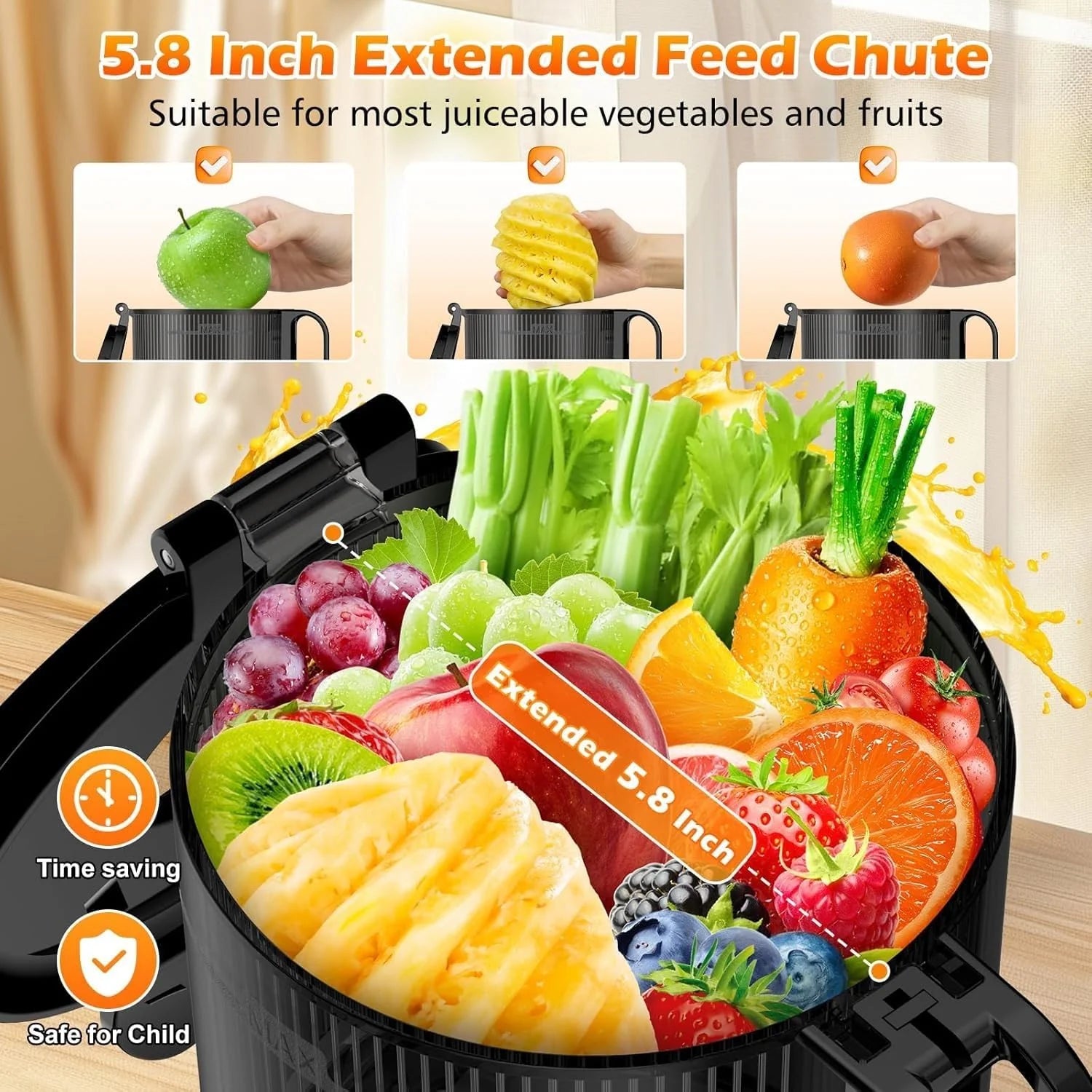 Juicer Machines with 5.8" Large Feed Chute Cold Press Juicer Slow Masticating juicer
