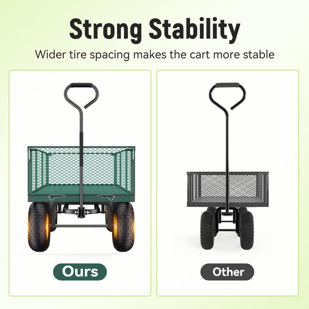 Steel Garden Cart, 2-in-1 1400 lbs Heavy Duty Utility Wagon, with Removable Mesh Sides to Convert into Flatbed, 240�� U-Turn 13" Pneumatic Tires Garden Wagon for Farm Yard Lawn Garden Camping
