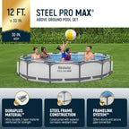 Steel Pro MAX 10 Foot x 30 Inch Round Metal Frame Above Ground Backyard Swimming Pool Set