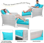 LEVELEVE Balcony Furniture 5 Piece Patio Conversation Set, PE Wicker Rattan Outdoor Lounge Chairs with Soft Cushions 2 Ottoman&Glass Table for Porch, Lawn-Brown Wicker