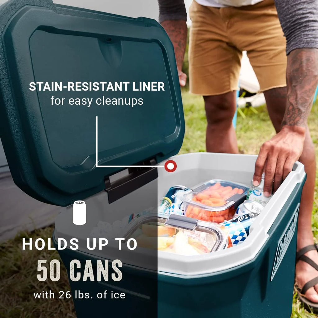 Coleman Classic Series Insulated Portable Wheeled Cooler, Leak-Resistant Outdoor Hard Cooler Keeps Ice up to 5 Days, 100-Quart