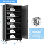 Aobabo 73''H Metal Garage Storage Cabinet with Wheels,Steel Cabinets with 2 Doors and 4 Adjustable Shelves for Home Office,Required Assembly,Black
