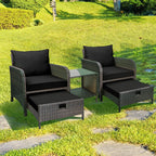 LEVELEVE Balcony Furniture 5 Piece Patio Conversation Set, PE Wicker Rattan Outdoor Lounge Chairs with Soft Cushions 2 Ottoman&Glass Table for Porch, Lawn-Brown Wicker