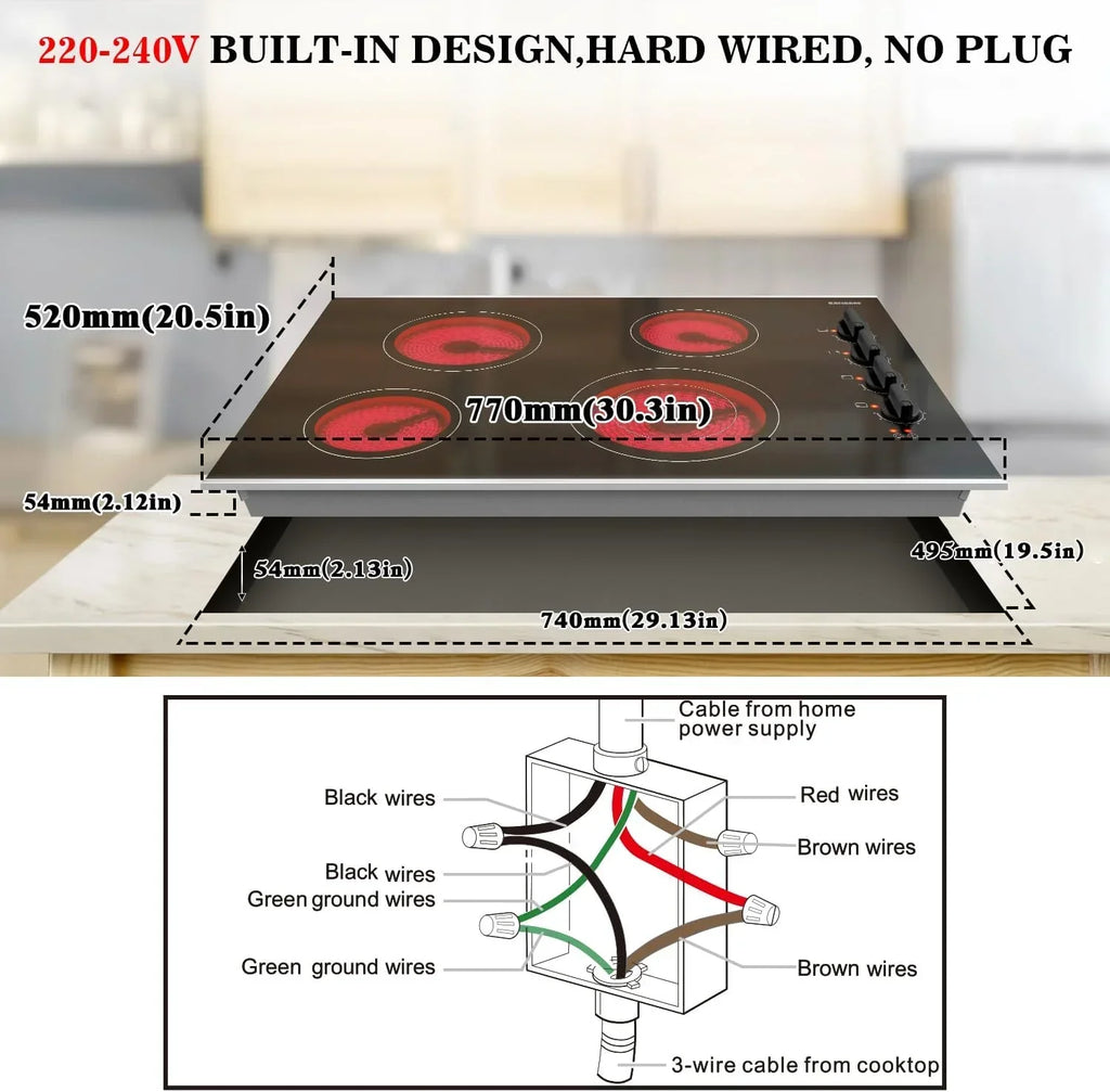 Karinear 30 Inch Electric Cooktop 4 Burners Built-in Ceramic Cooktop Radiant Electric Stove Top
