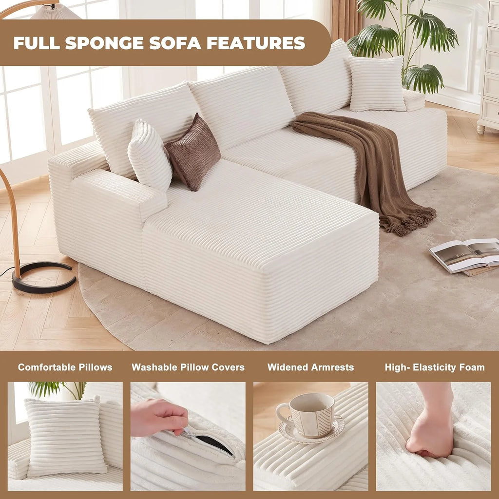 110 Cloud Sectional Couch, Boneless Sofa for Living Room Modular Sectional Sofa with Deep Seat