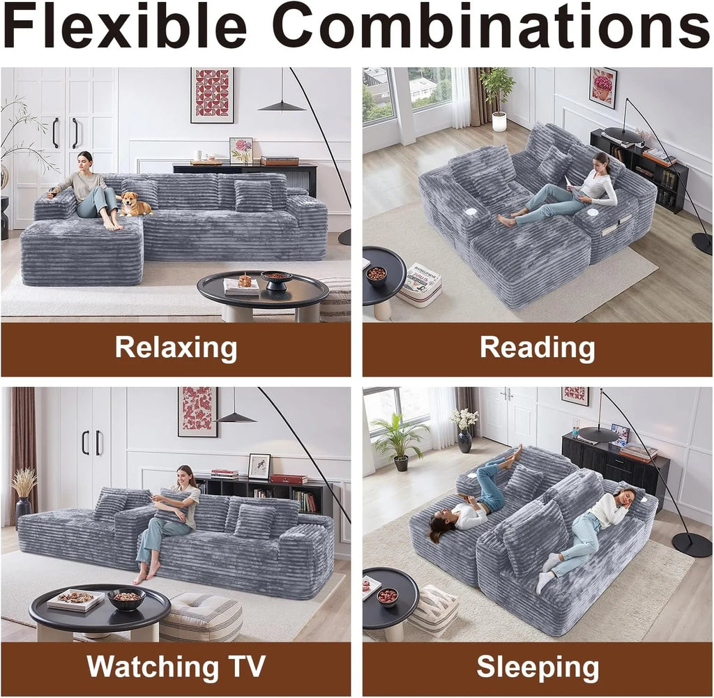 Cloud Sectional Couch with L-Shape Chaise Modern Modular Sofa Deep Seat Built-in Cup Holder