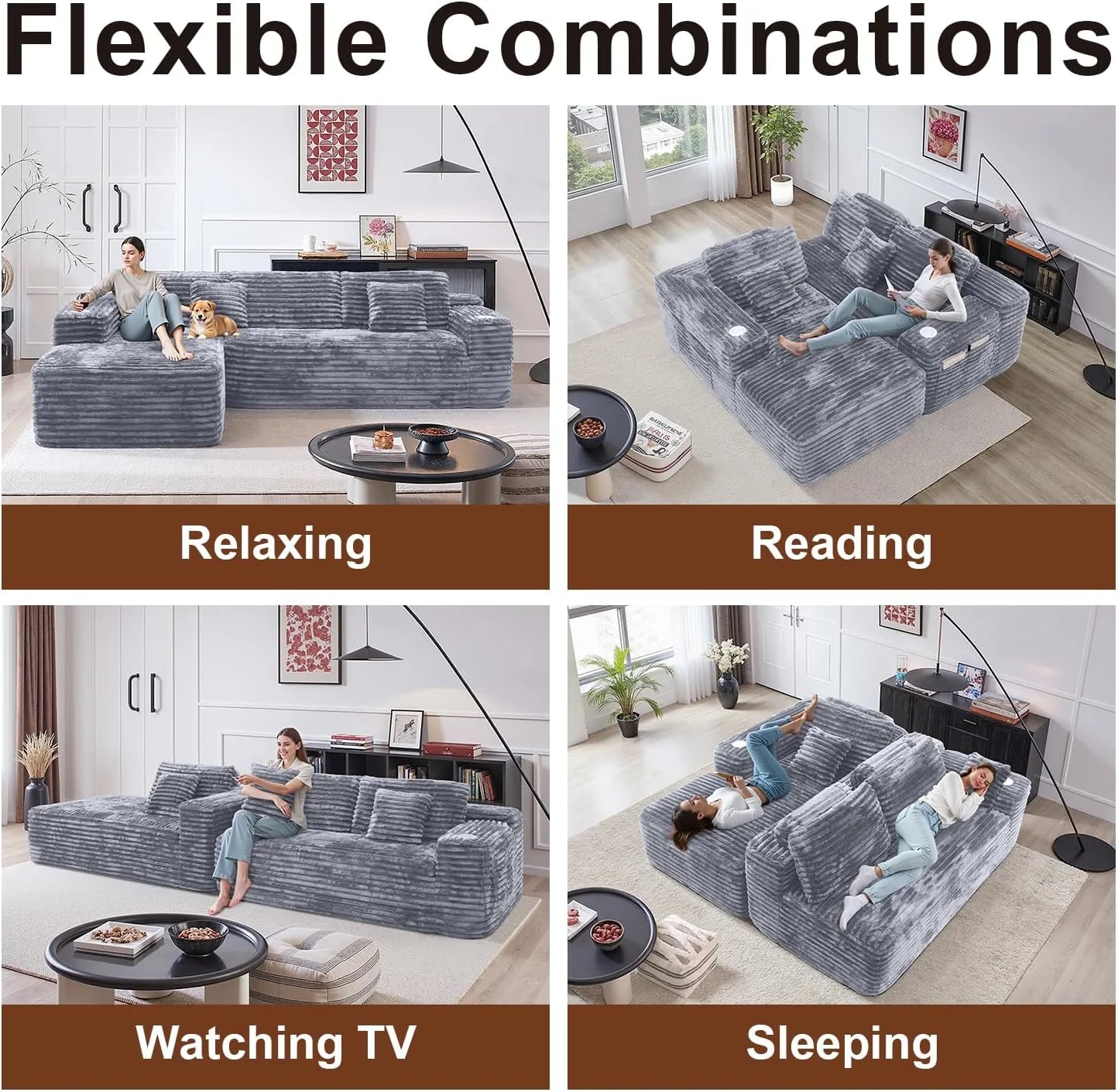 Cloud Sectional Couch with L-Shape Chaise Modern Modular Sofa Deep Seat Built-in Cup Holder