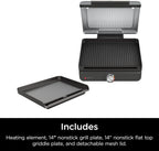 Ninja Griddle and Indoor Grill, 14’�? Electric Grill, For Steak, Burgers, Salmon, Veggies, and More, Pancake Griddle, Nonstick, Dishwasher Safe, 500F, Even Cooking, Silver, GR101