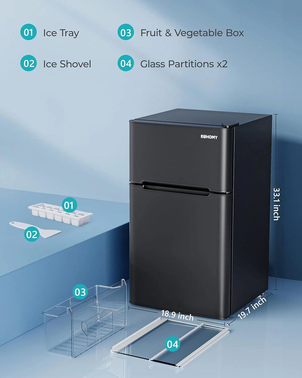 EUHOMY 3.2 Cu.Ft Mini Fridge with Freezer ?C 2-Door Compact Refrigerator for Bedroom, Dorm, Office or Apartment, Silver