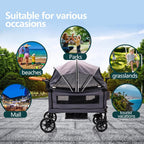 Wagon Stroller for 2 Kids & Cargo-Travel Stroller Push-Pull Double Wagon Lightweight Folding Stroller for Newborn&Toddler with 5-Point Harness,Adjustable Handle Bar and Canopy,Tray Table,Cup Holder