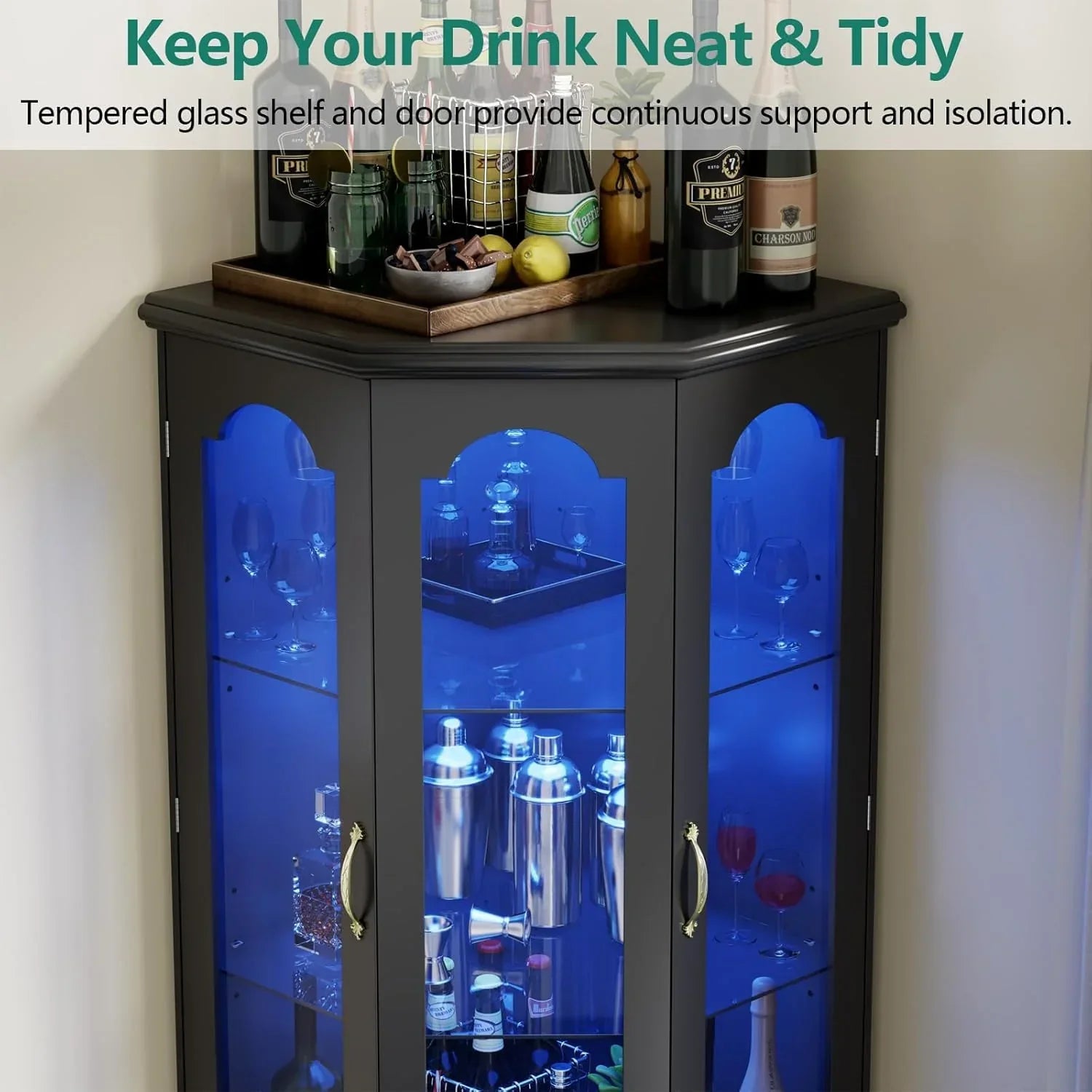 Corner wine cabinet with LED lights tall modern wine cabinet home bar wine storage cabinet