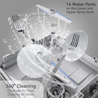 Hermitlux Countertop Dishwasher, 7 Washing Programs Portable Mini Dishwasher with 5-Liter Built-in Water Tank for Apartments & RVs, LED Light, Glass Door, No Hookup Needed