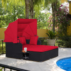RELAX4LIFE Patio Outdoor Daybed with Canopy Wicker Sunbed Cushions 4 Pillows