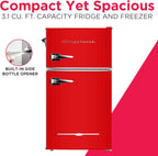 Frigidaire Retro Mini Fridge with Freezer Side Bottle Opener-Small 2 Door Refrigerator Office Bar