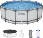 Steel Pro MAX 14 Foot x 48 Inch Round Metal Frame Above Ground Outdoor Swimming Pool Set