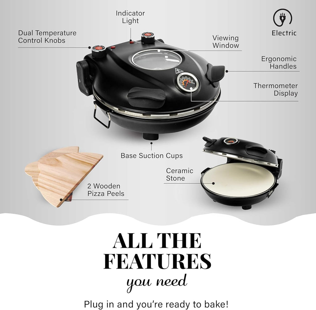 PIEZANO Crispy Crust Pizza Oven by Granitestone  ?Electric Pizza Oven Indoor Portable  12 Inch Indoor Pizza Oven Countertop  Pizza Maker Heats up to 800?F for Stone Baked Pizza at Home As Seen on TV