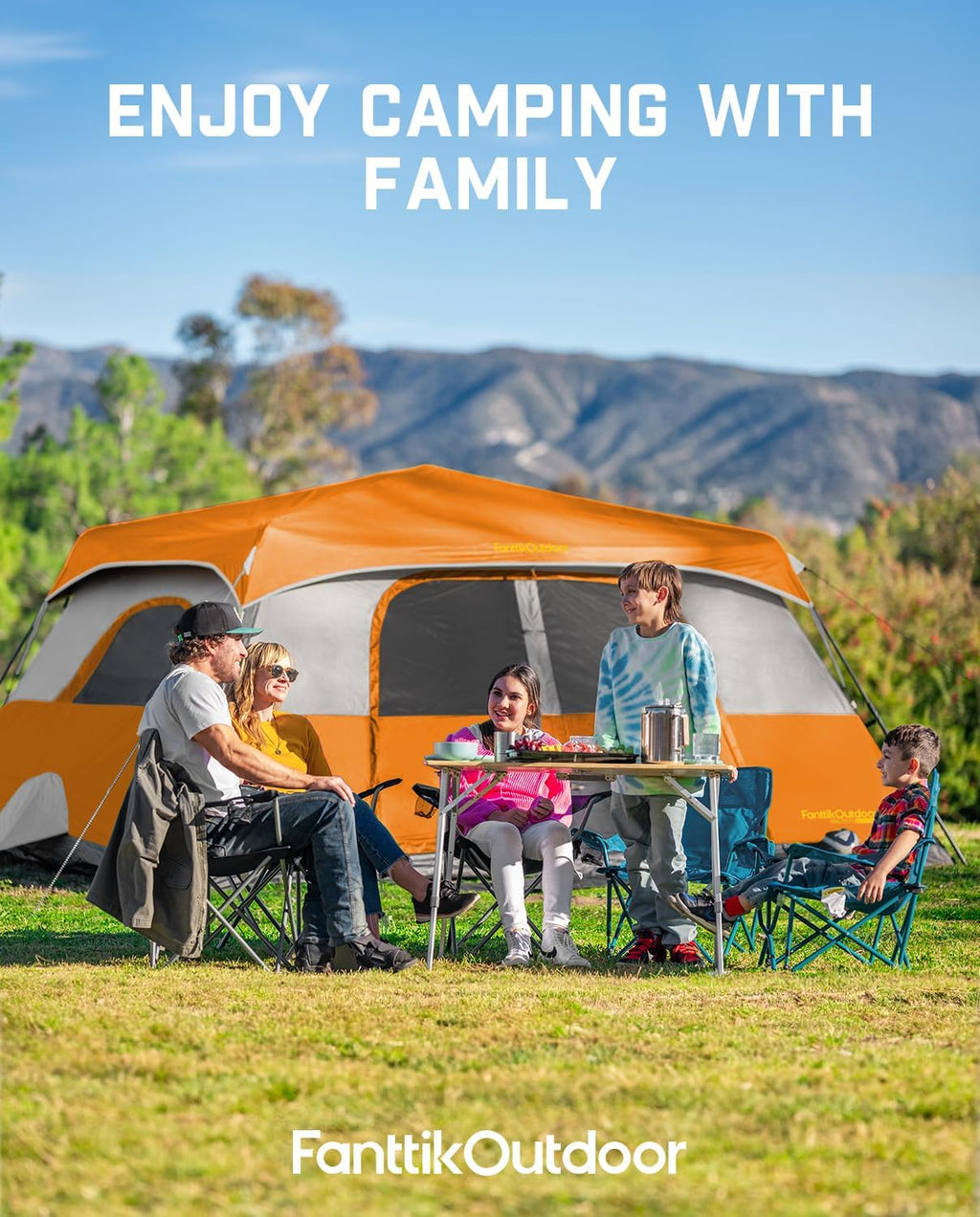 Portable camping tent for 4/6/8/10 people with instant cabin and rainproof and windproof