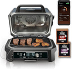 Premium XL Outdoor Grill & Smoker, Bluetooth, App Enabled, 7-in-1 Master Grill, BBQ Smoker, Outdoor Air Fryer, Woodfire Technology, 2 Built-In Thermometers, Black