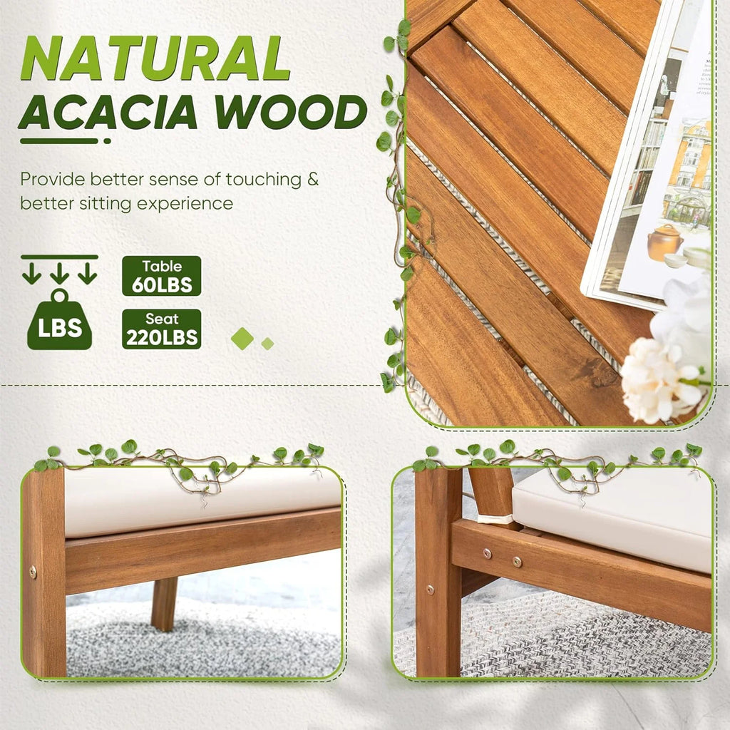 Flamaker Patio Furniture 4 Piece Outdoor Acacia Wood Patio Conversation Sofa Set with Table & Cushions Porch Furniture for Deck, Balcony, Backyard