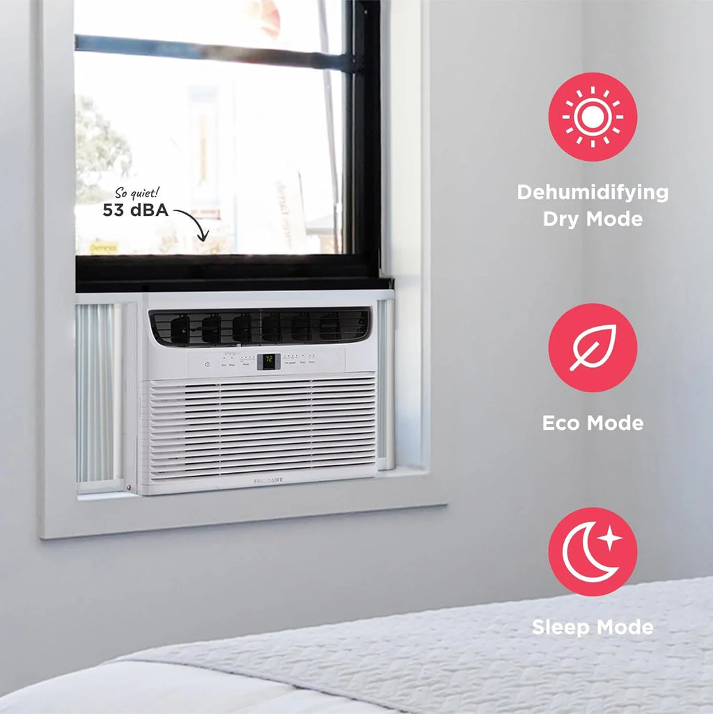 Frigidaire 5,000 BTU Window Air Conditioner with Remote Control, Cools Up to 150 Sq. Ft., Quiet Operation, Eco Mode, 3 Fan Speeds, Auto Restart, White