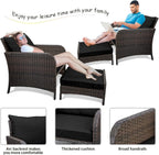 LEVELEVE Balcony Furniture 5 Piece Patio Conversation Set, PE Wicker Rattan Outdoor Lounge Chairs with Soft Cushions 2 Ottoman&Glass Table for Porch, Lawn-Brown Wicker