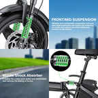 Electric Bike for Adults Teens Folding E-Bike Commuter City Foldable ebike Motor 48V 24MPH