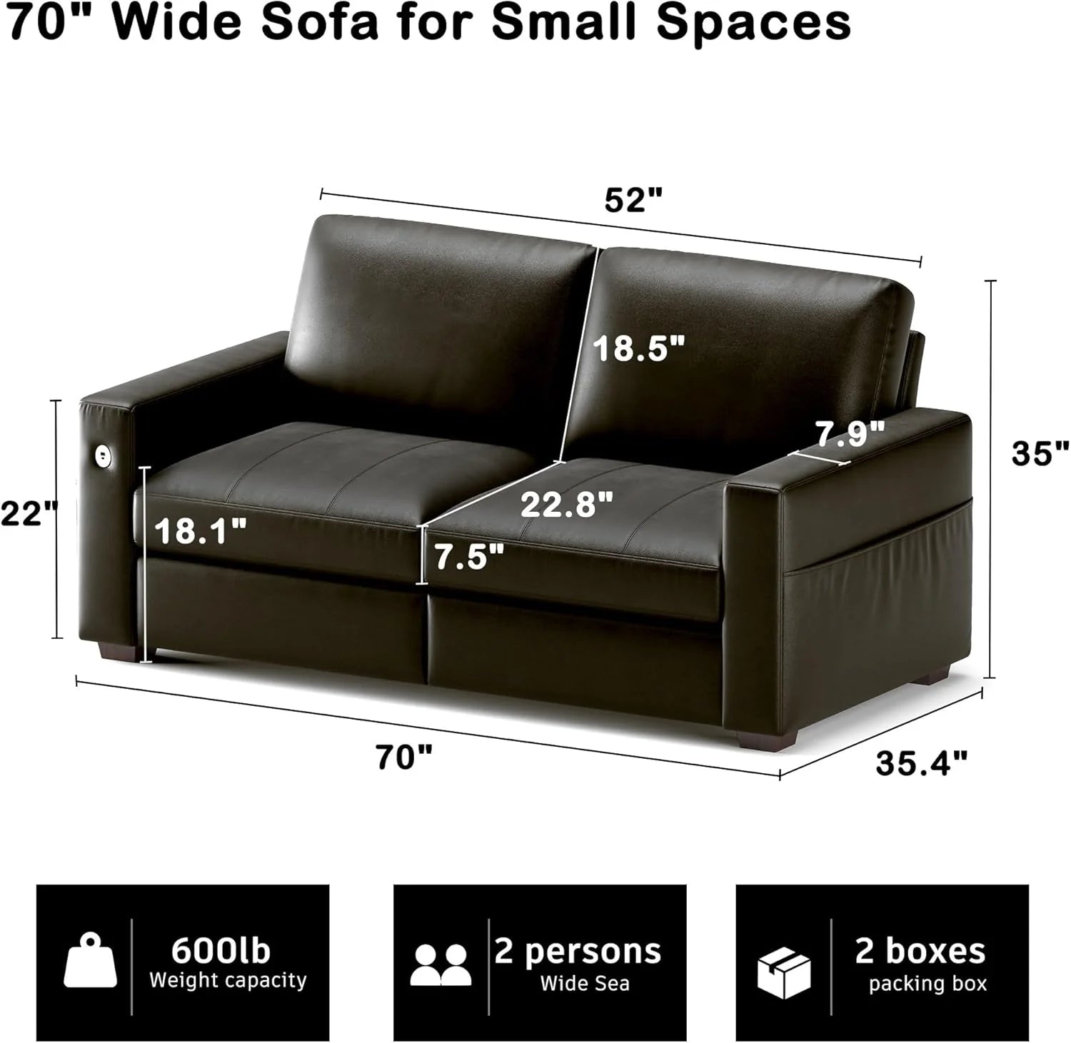 Hanherry 89" Sofa for Living Room, Modern Comfy Sofa with Medium Firm Seat Cushion, Removable Cover,Wide Armrest,USB/Type-C Port,Chenille Fabric Couches for Small Space,Apartment