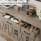 HOSTACK Buffet Cabinet with Drawers, 55" Large Sideboard Buffet Storage Cabinet with Shelves and Doors, Modern Farmhouse Coffee Bar Station Wood Kitchen Table for Kitchen, Dining Room, White/Rustic