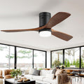 CACI 52-inch Black Ceiling Fan with Lights, Low Profile Flush Mount, Remote Control, 6-Speed, Reversible DC Motor for Indoor/Outdoor