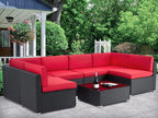 7 Piece Outdoor Patio Furniture Set, PE Rattan Wicker Sofa Set, Outdoor Sectional Furniture Chair Set with Khaki Cushions and Tea Table
