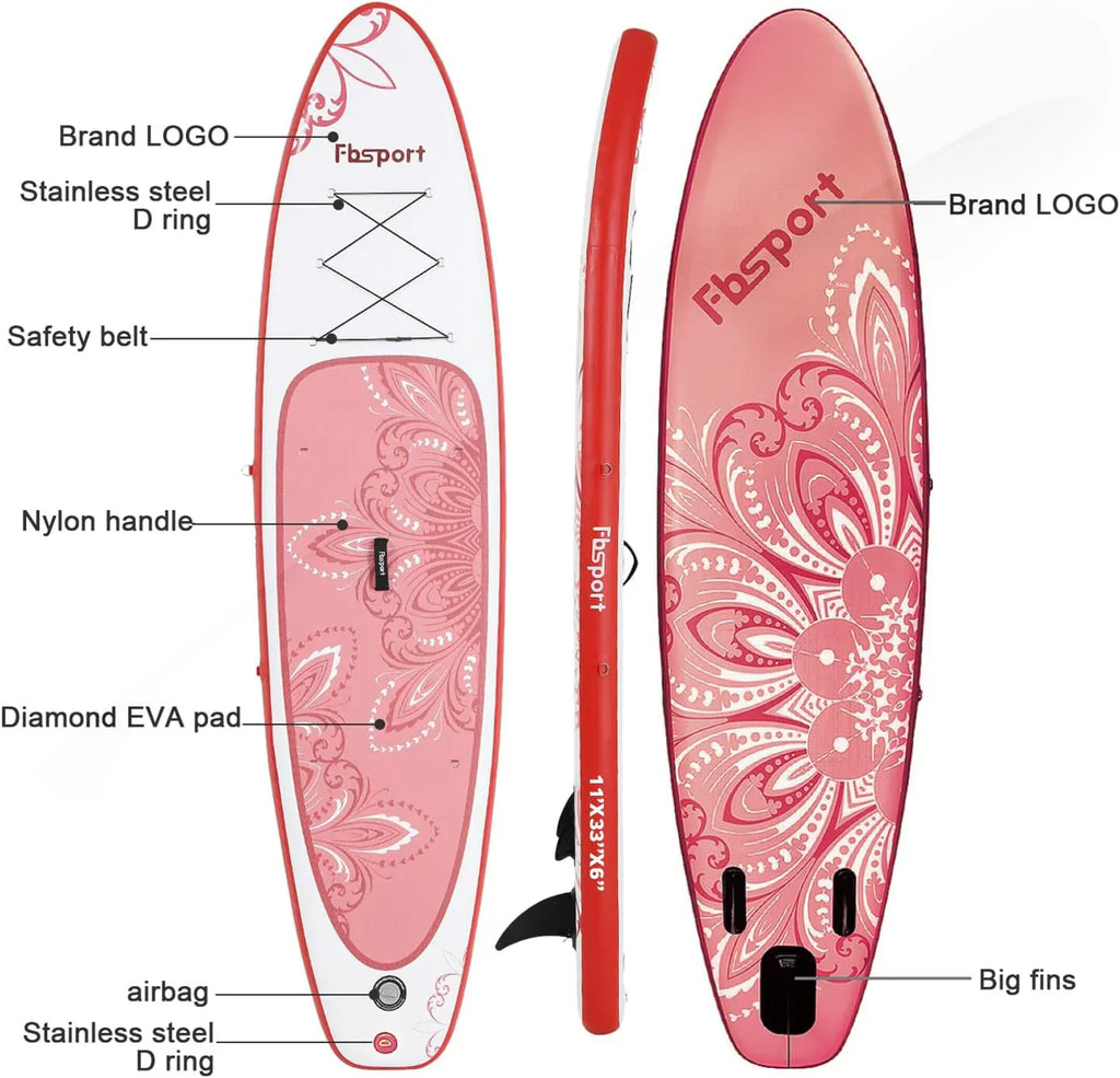FBSPORT 11' Premium Stand Up Paddle Board Yoga Board with Durable SUP Accessories Carry Bag