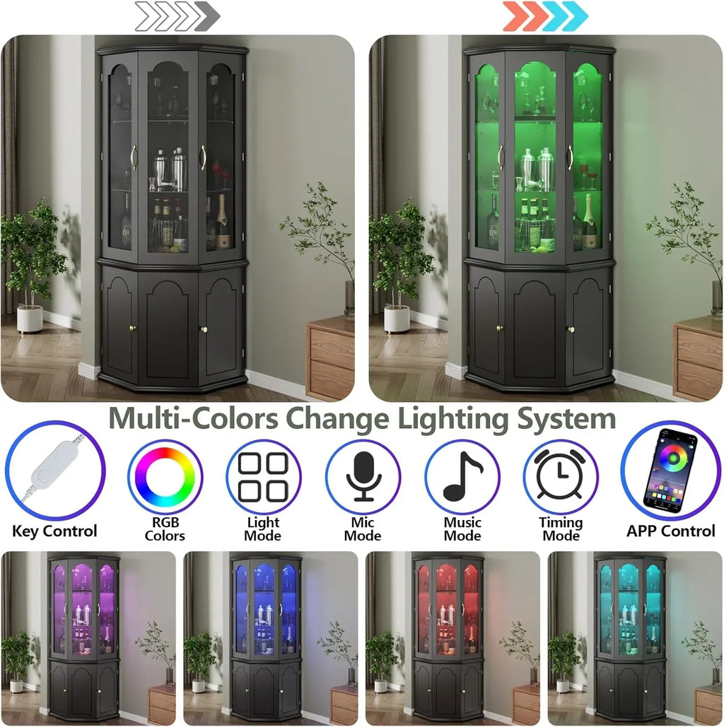 Corner wine cabinet with LED lights tall modern wine cabinet home bar wine storage cabinet