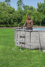 Power Steel 14' x 8'2" x 39.5" Oval Above Ground Pool Set | Includes 530gal Filter Pump, Ladder, ChemConnect Dispener