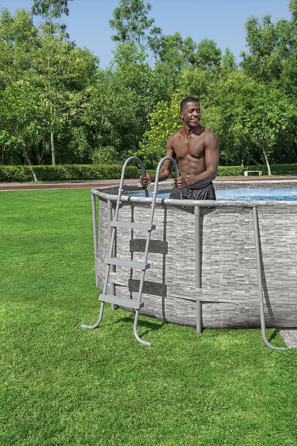 Power Steel 14' x 8'2" x 39.5" Oval Above Ground Pool Set | Includes 530gal Filter Pump, Ladder, ChemConnect Dispener