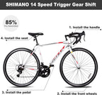 WEIZE Road Bike, 700C Wheel City Commuter Bicycle, Shimano 14 Speed Drop Bar, Racing Adult Bike with Caliper Brakes, High-Carbon Steel Hybrid Bikes