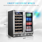 24 inch Wine Cooler, 46 Bottle - Dual Zone Built-in or Freestanding Fridge with Stainless Steel Reversible Glass Door, for Home, Kitchen, or Office.