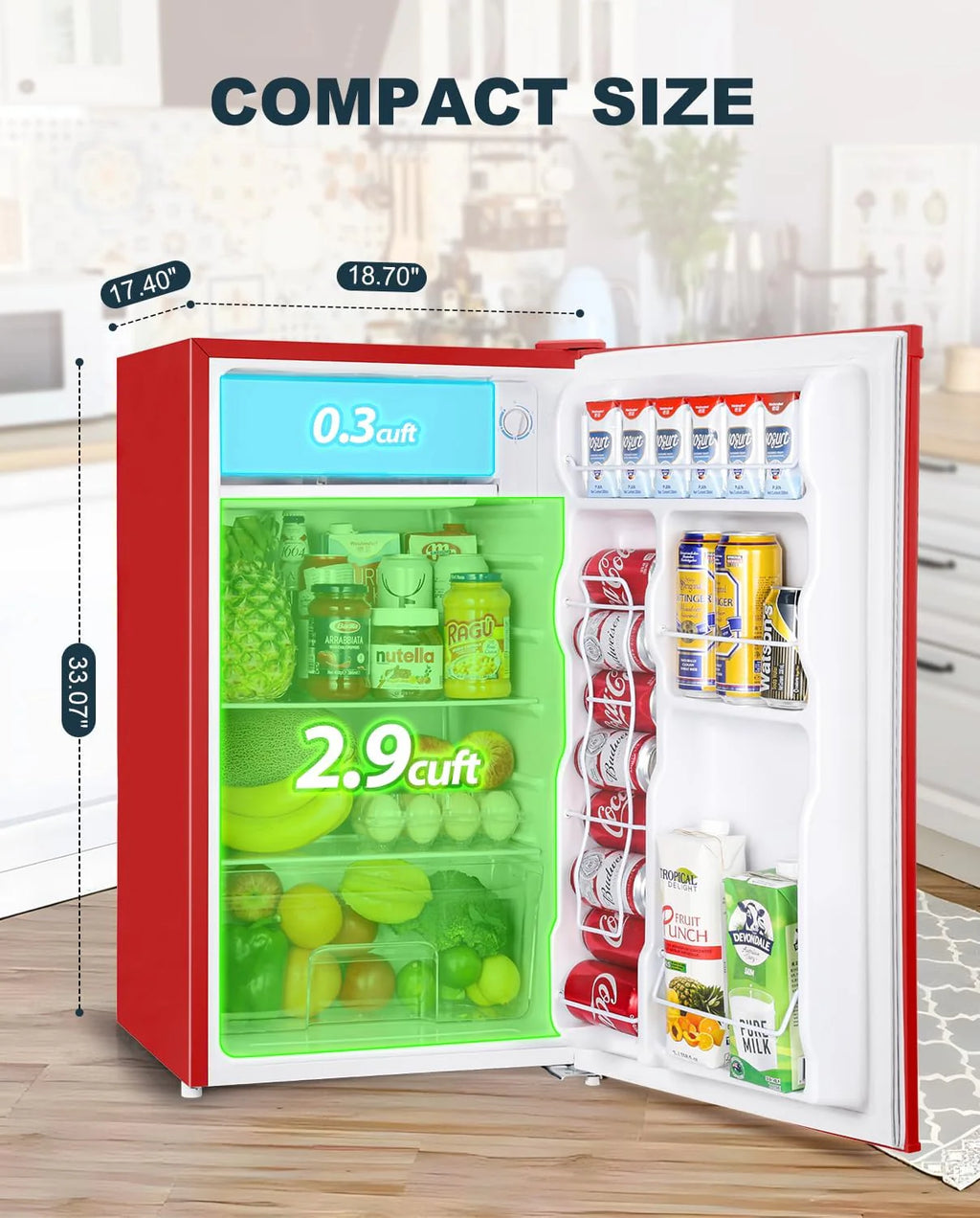 Upstreman 3.2 Cu.Ft Mini Fridge with Freezer, Single Door Mini Fridge, Dorm Fridge, Adjustable Thermostat, Mini Refrigerator for Bedroom, Office, Dorm, Black-BR321