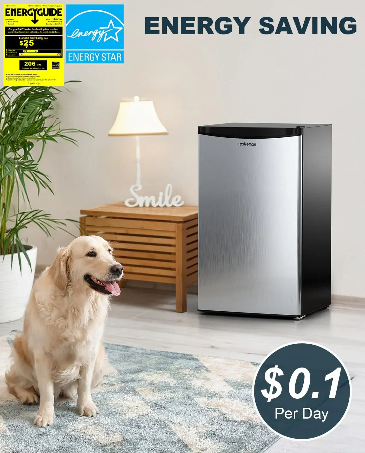 Upstreman 3.2 Cu.Ft Mini Fridge Freezer Single Door Fridge Dorm Fridge Adjustable Thermostat