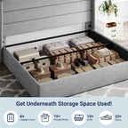 Allewie Queen Size Lift Up Storage Bed, Modern Wingback Headboard, Hydraulic Support, No Box Spring Needed, Light Beige