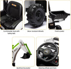 12V JCB Ride On Excavator, Ride on Toys for Kids 4-8, Electric Car for Kids with Tractor, Bulldozer, Digging Arm, Backhoe Toy Car with Slow Start/Stop, Adjustable Speeds