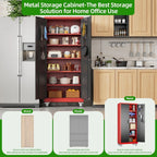Aobabo 73''H Metal Garage Storage Cabinet with Wheels,Steel Cabinets with 2 Doors and 4 Adjustable Shelves for Home Office,Required Assembly,Black