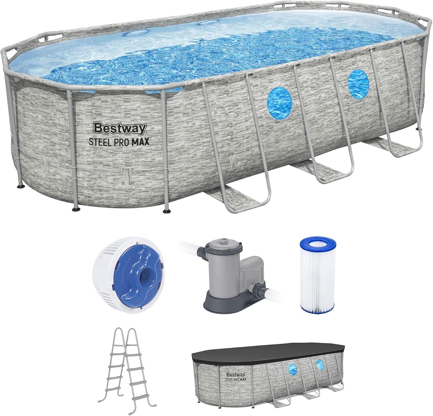 Power Steel Swim Vista Series II 14' x 8' 2" x 39.5" Above Ground Outdoor Swimming Pool Set