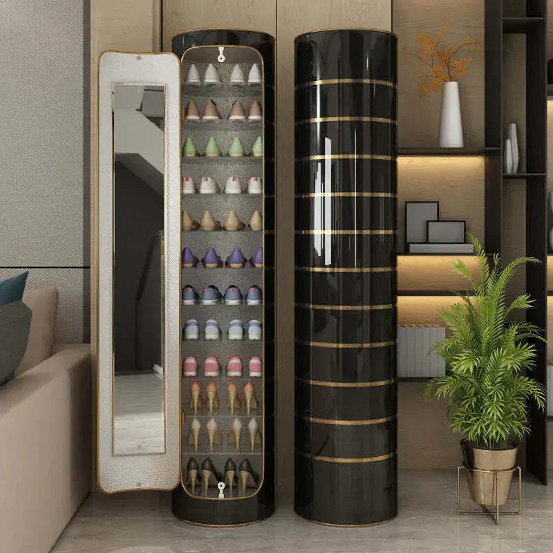 Large-capacity multi-layer rotating disinfection shoe cabinet with mirror deodorizer