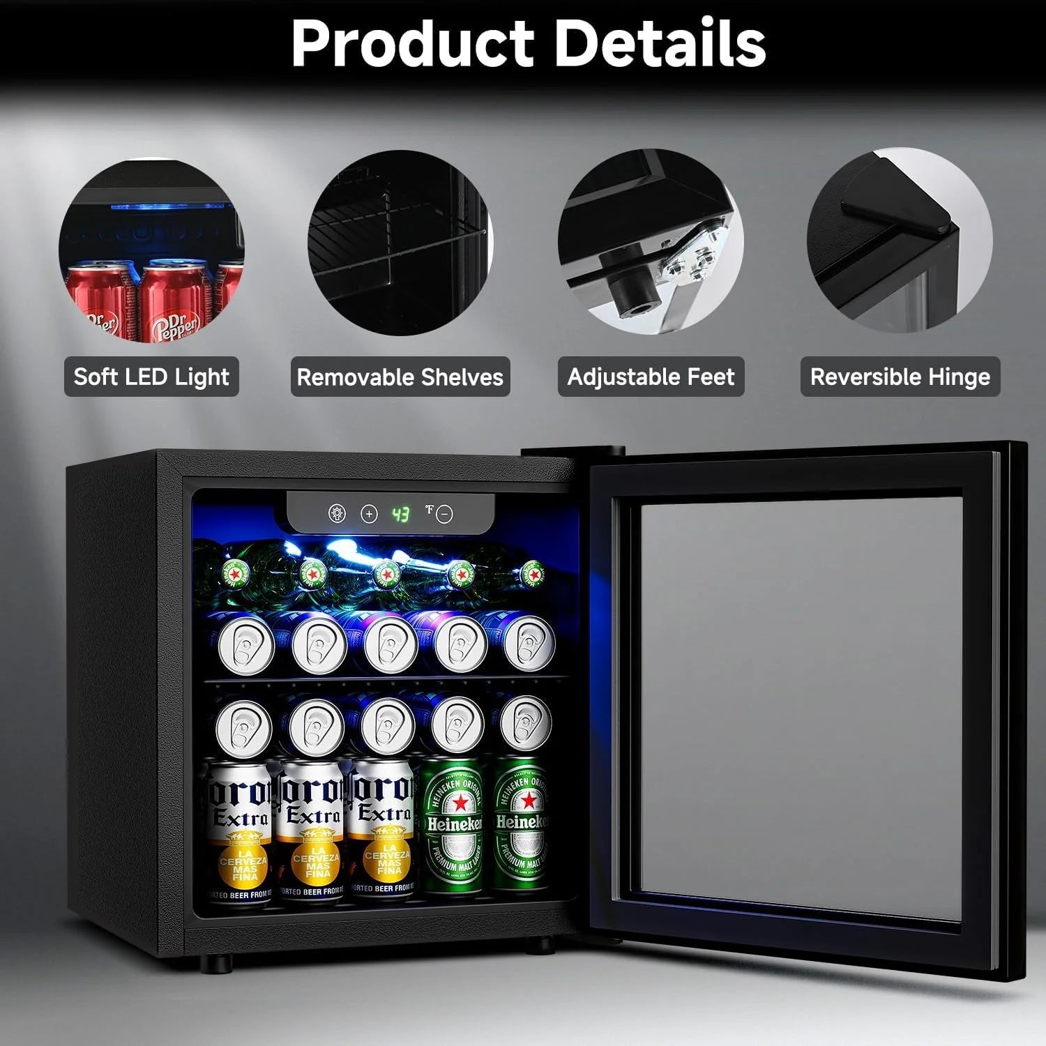 Beverage Refrigerator Cooler - 126 Can Mini Fridge Glass Door for Drinks Soda Beer Wine - Small Refrigerator for Office Bedroom Home Bar, 4 Adjustable Shelves, 3.2 Cu.Ft, Silver