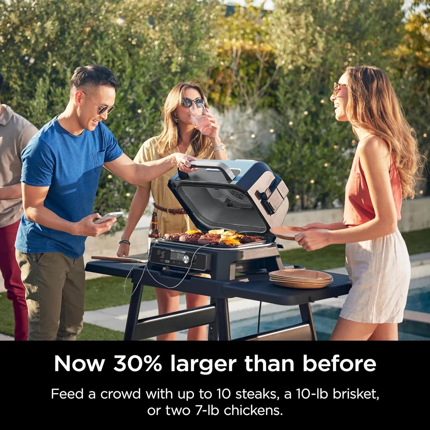 Premium XL Outdoor Grill & Smoker, Bluetooth, App Enabled, 7-in-1 Master Grill, BBQ Smoker, Outdoor Air Fryer, Woodfire Technology, 2 Built-In Thermometers, Black