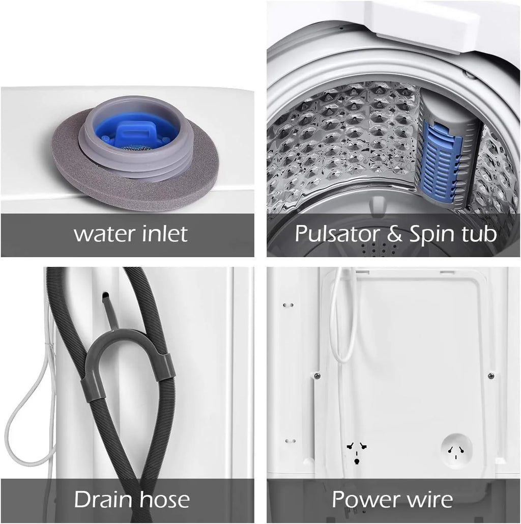 Portable Washing Machine, Full Automatic Washer and Dryer Combo, with Built-in Pump Drain 8 LBS Capacity Compact Laundry Washer Spin Dryer for Apartment RV Dorm
