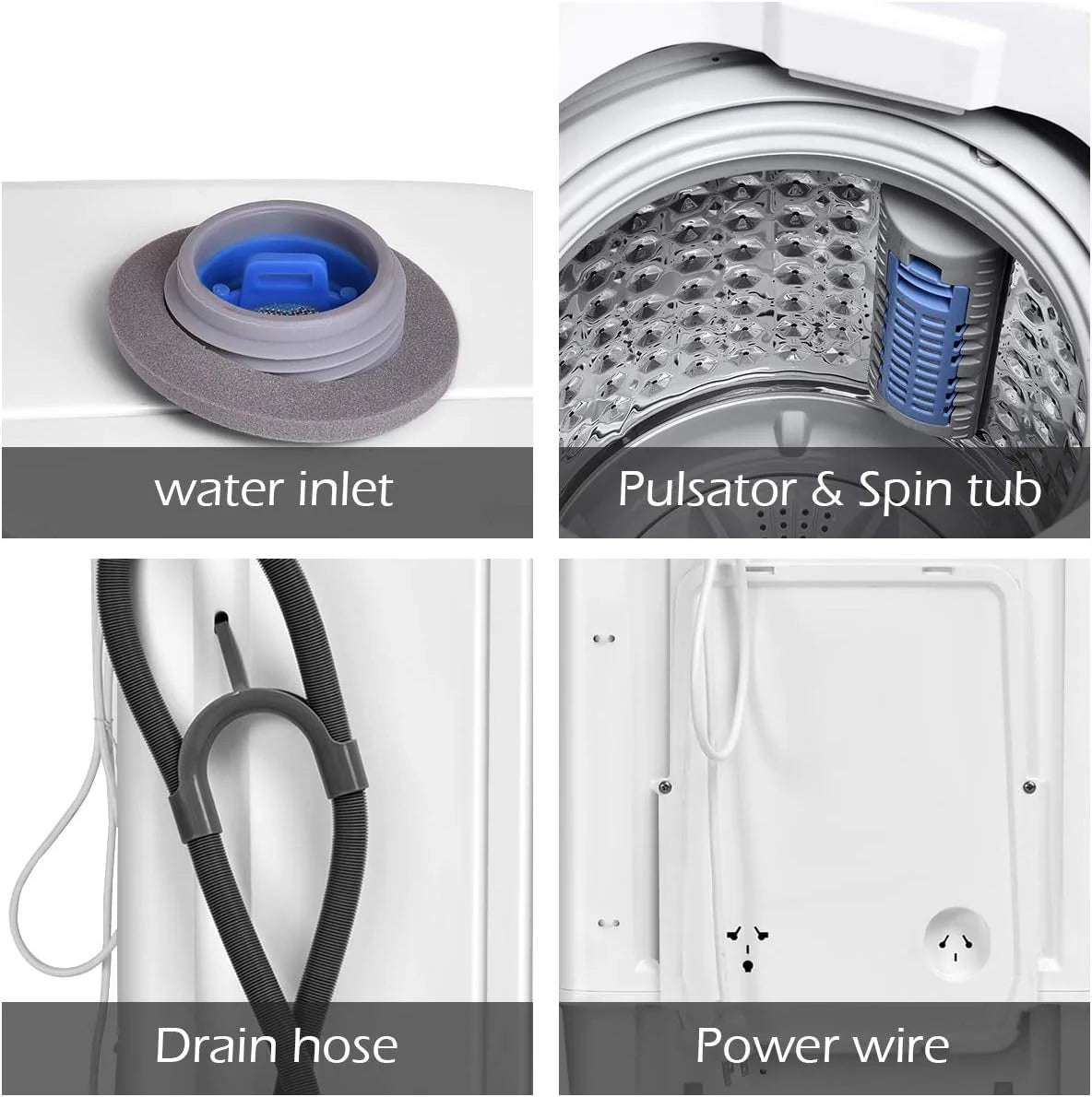 Portable Washing Machine, Full Automatic Washer and Dryer Combo, with Built-in Pump Drain 8 LBS Capacity Compact Laundry Washer Spin Dryer for Apartment RV Dorm